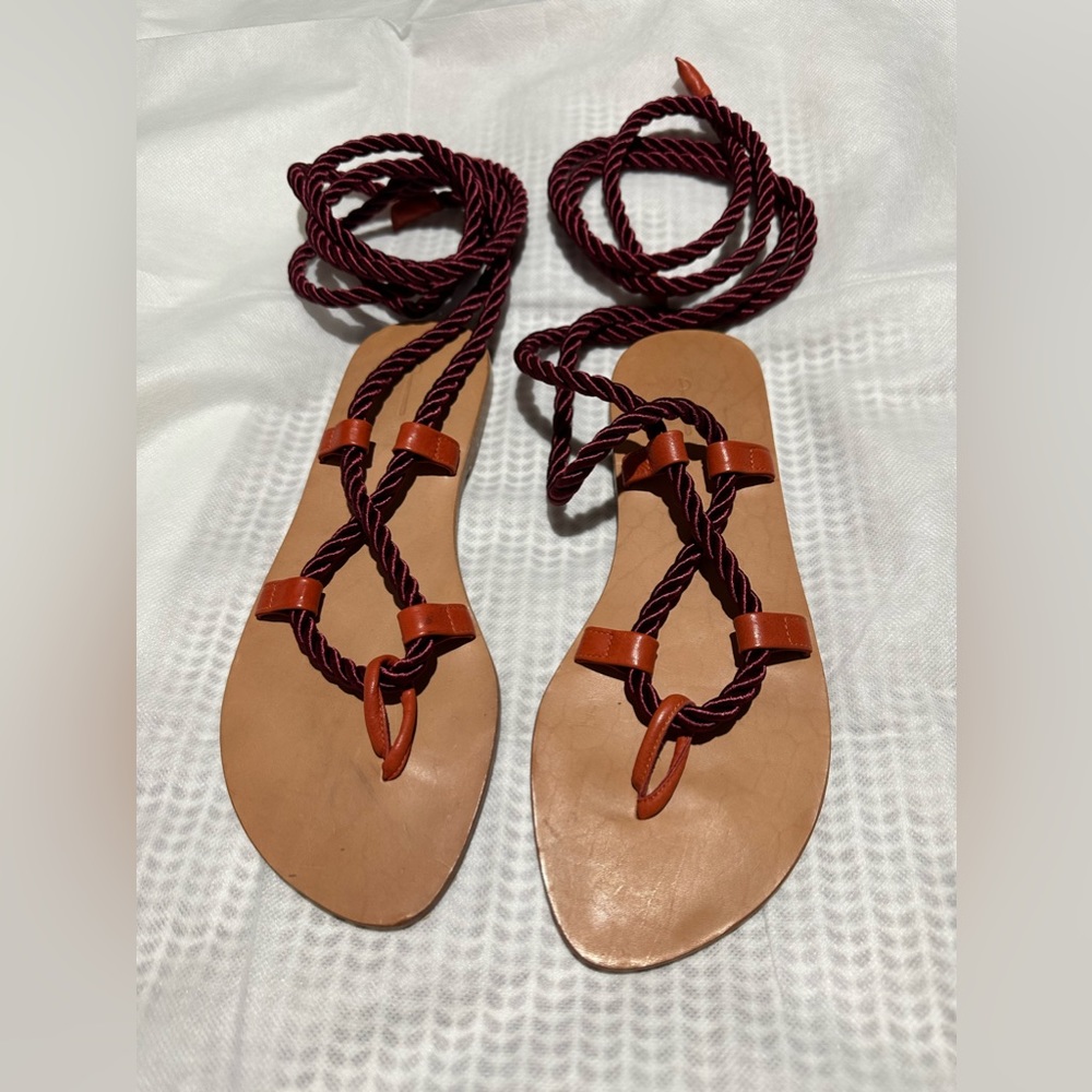 Genuine the palatines red Helica satin cord lace up sandals 8.5